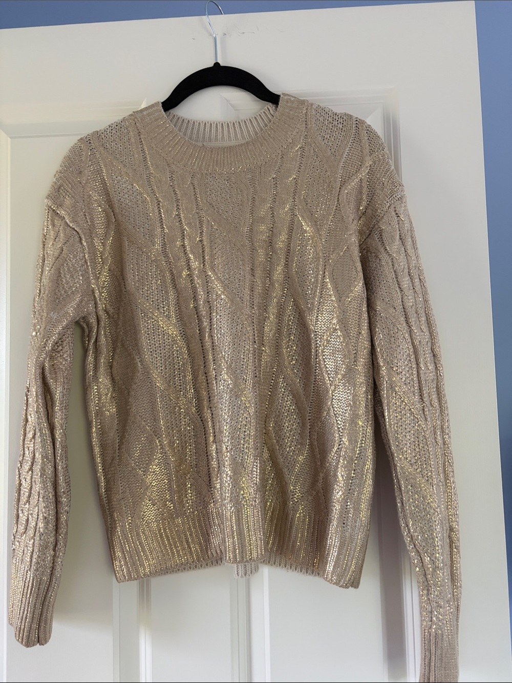 RD Style Metallic Cable Knit Sweater - Beige/Gold-XS